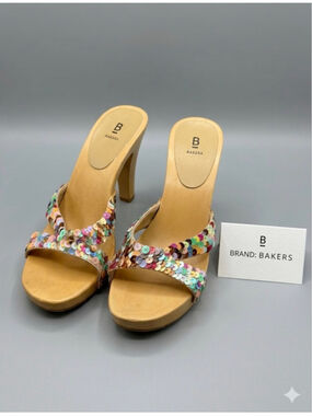 Bakers Belinda Sequin Platform Heels Beige Multi Size 8B